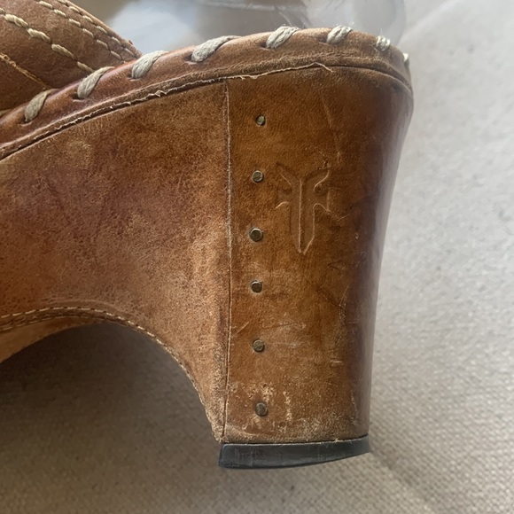 Frye Women's Light Brown Leather Slip-On High-Heel Clogs Size 6 - Picture 4 of 16